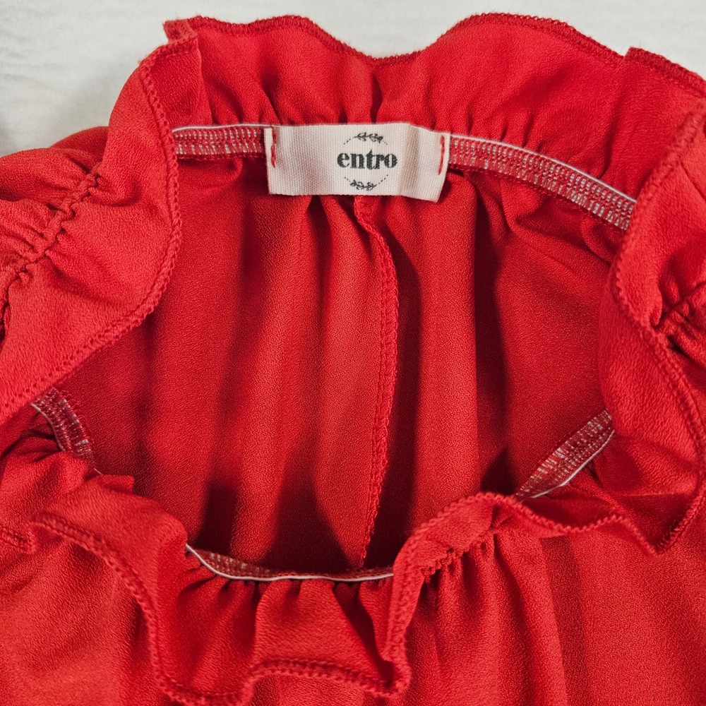 Entro Red Ruffle Neck Flutter Sleeve Tiered Babydoll‎ Mini Dress Womens Small - Picture 5 of 8